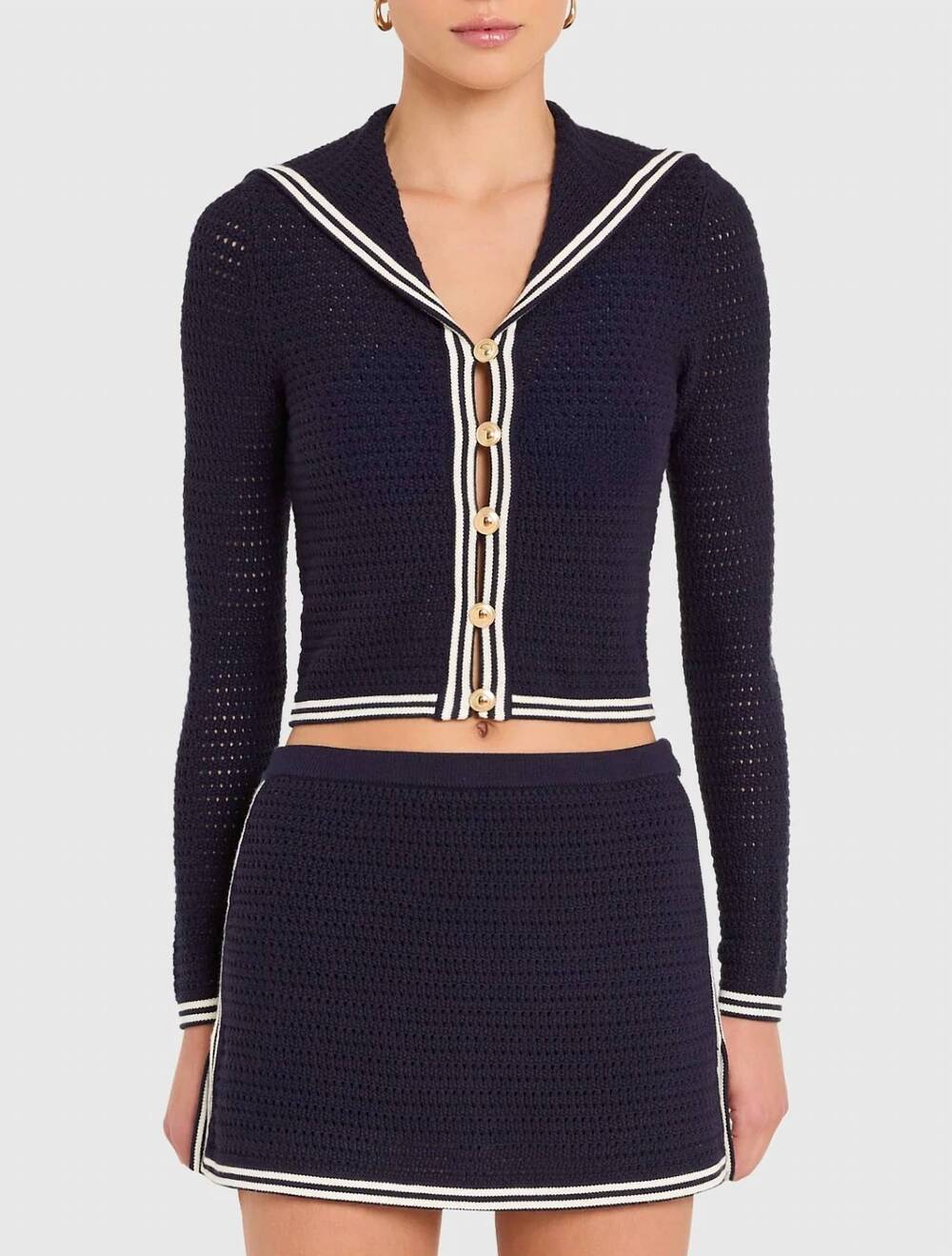 NEW AMANDA UPRICHARD monique long sleeve knit cardigan in navy/ivory